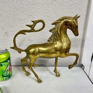 Vintage large solid brass stallion horse statue figurine 11”